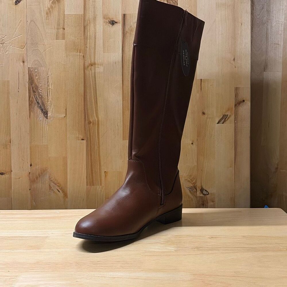 Karen Scott Deliee Riding Boots Womens 8.5W Wide Calf Cognac Brown Side Zip  NWB - Picture 4 of 8